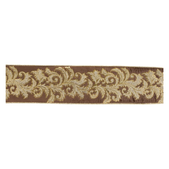 4" x 5yd. Embroidered Damask Wired Ribbon